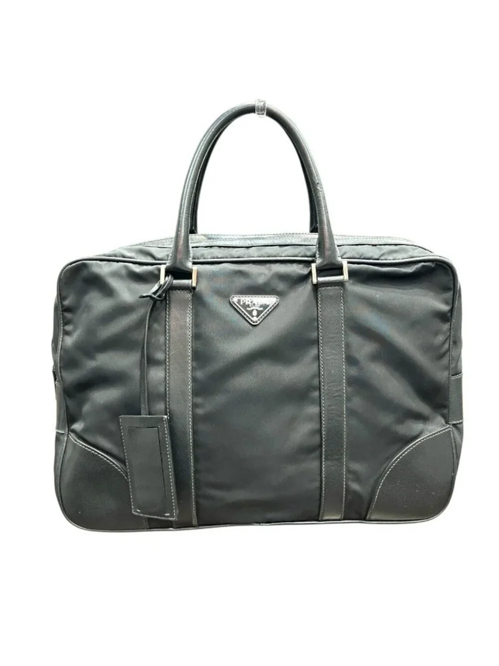 Prada Triangle Logo Briefcase Business Leather Nylon